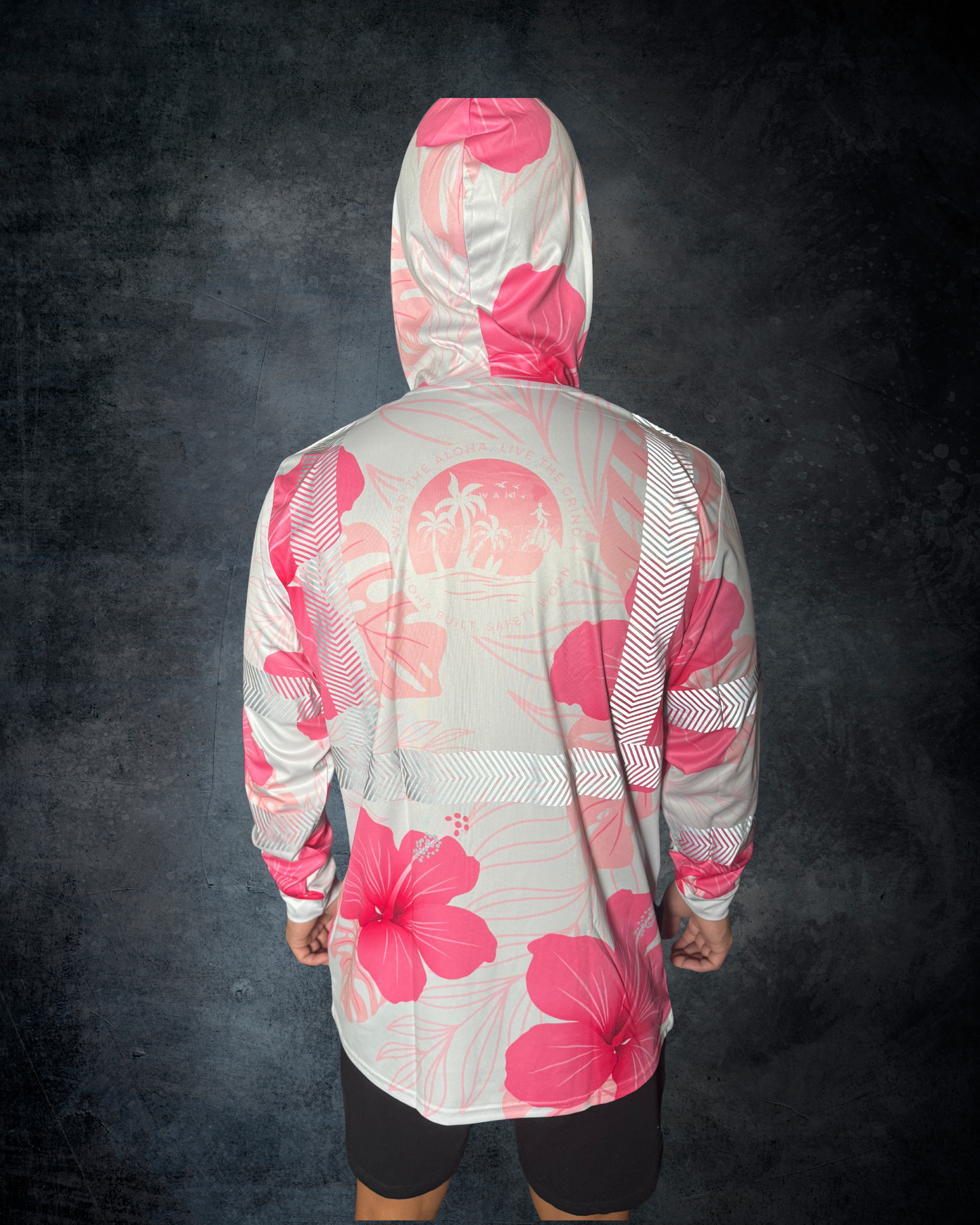 Silver & Pink Hibiscus Reflective Hoodie