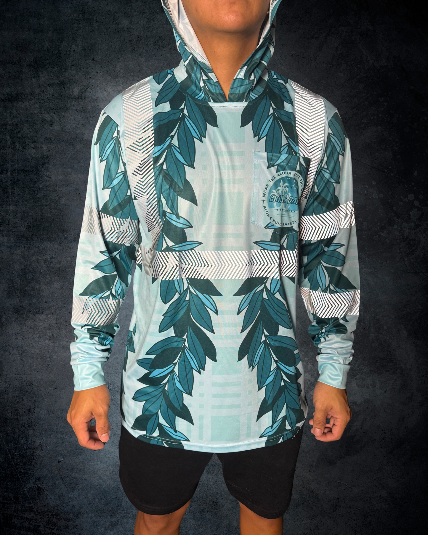 Blue Maile Lei & Palaka Reflective Hoodie