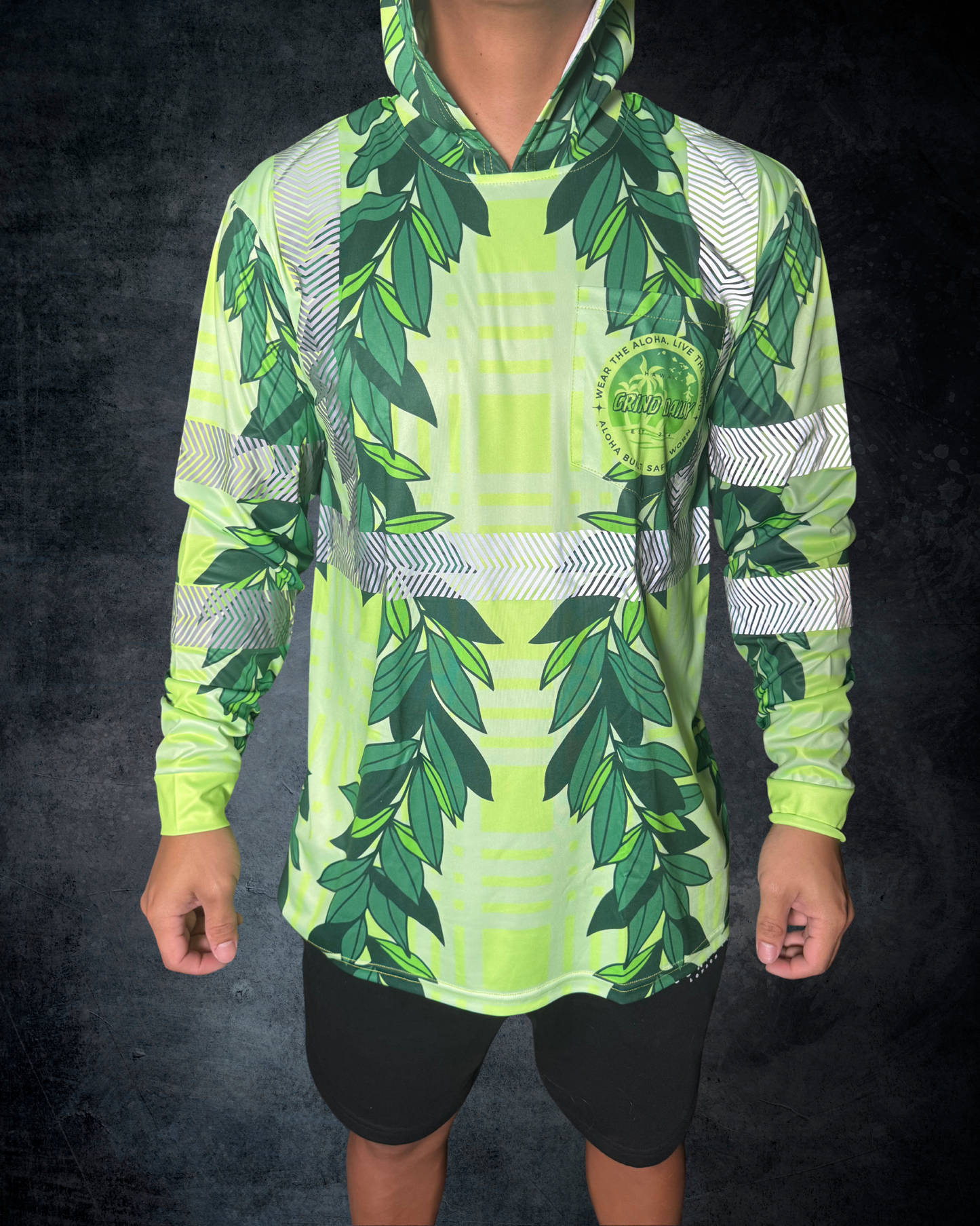 Green Maile Lei & Palaka Reflective Hoodie