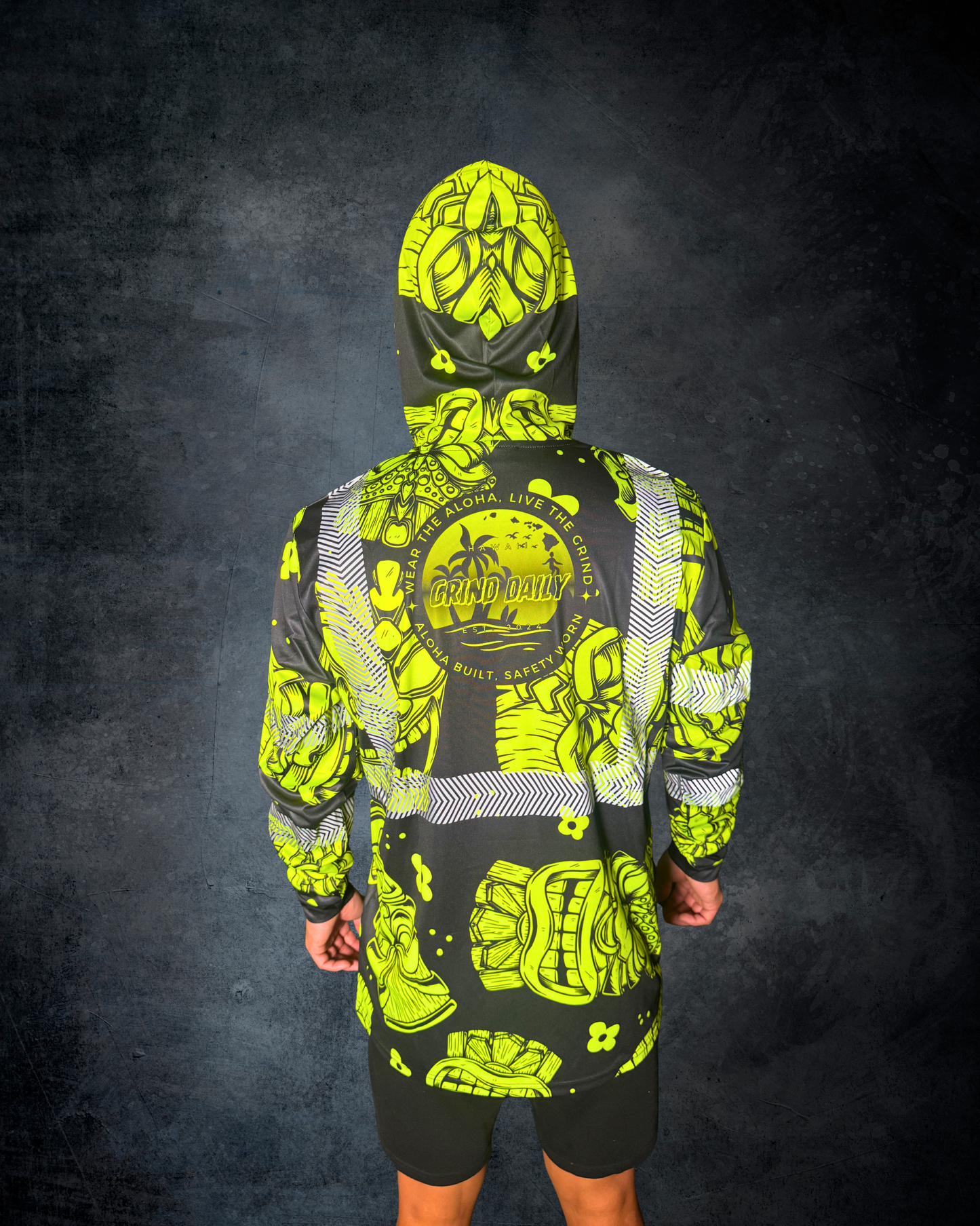 Black & Green Tiki Reflective Hoodie