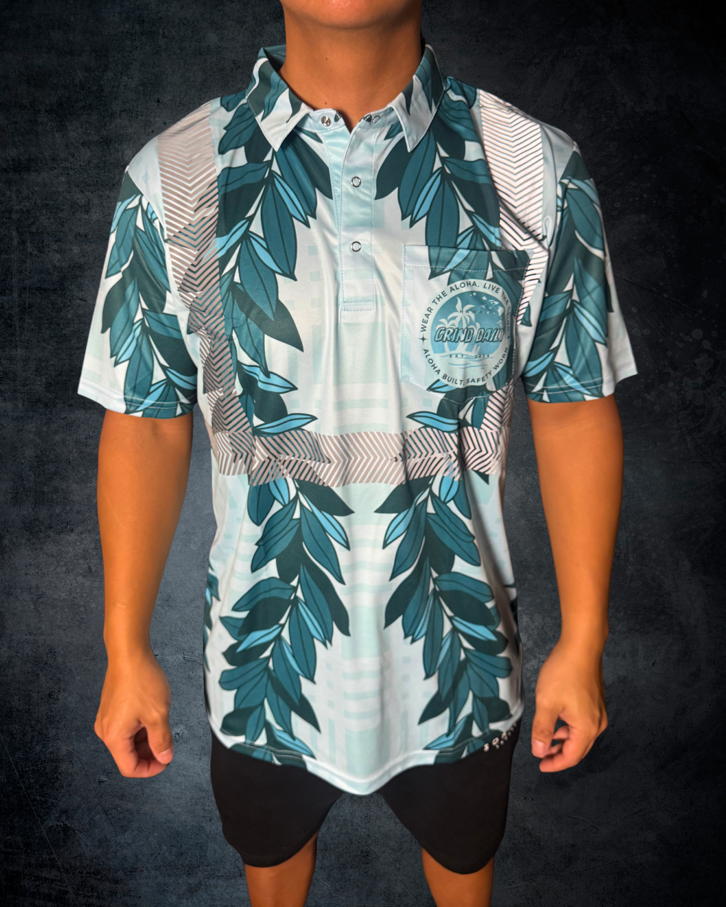 Blue Maile Lei & Palaka Reflective Polo