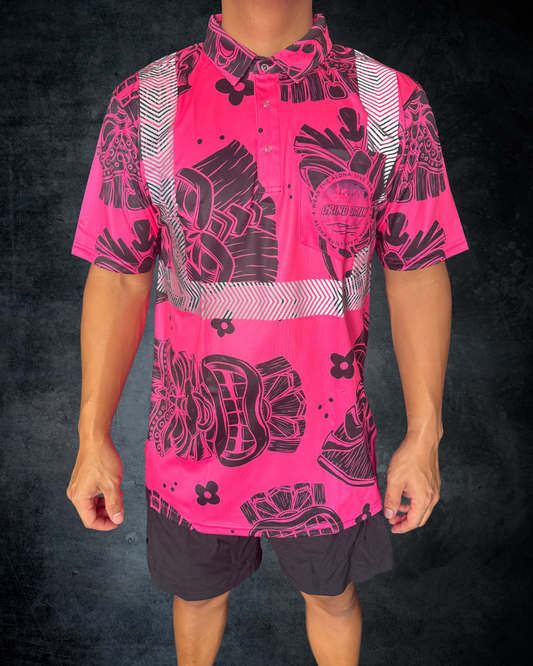 Pink & Black Tiki Reflective Polo