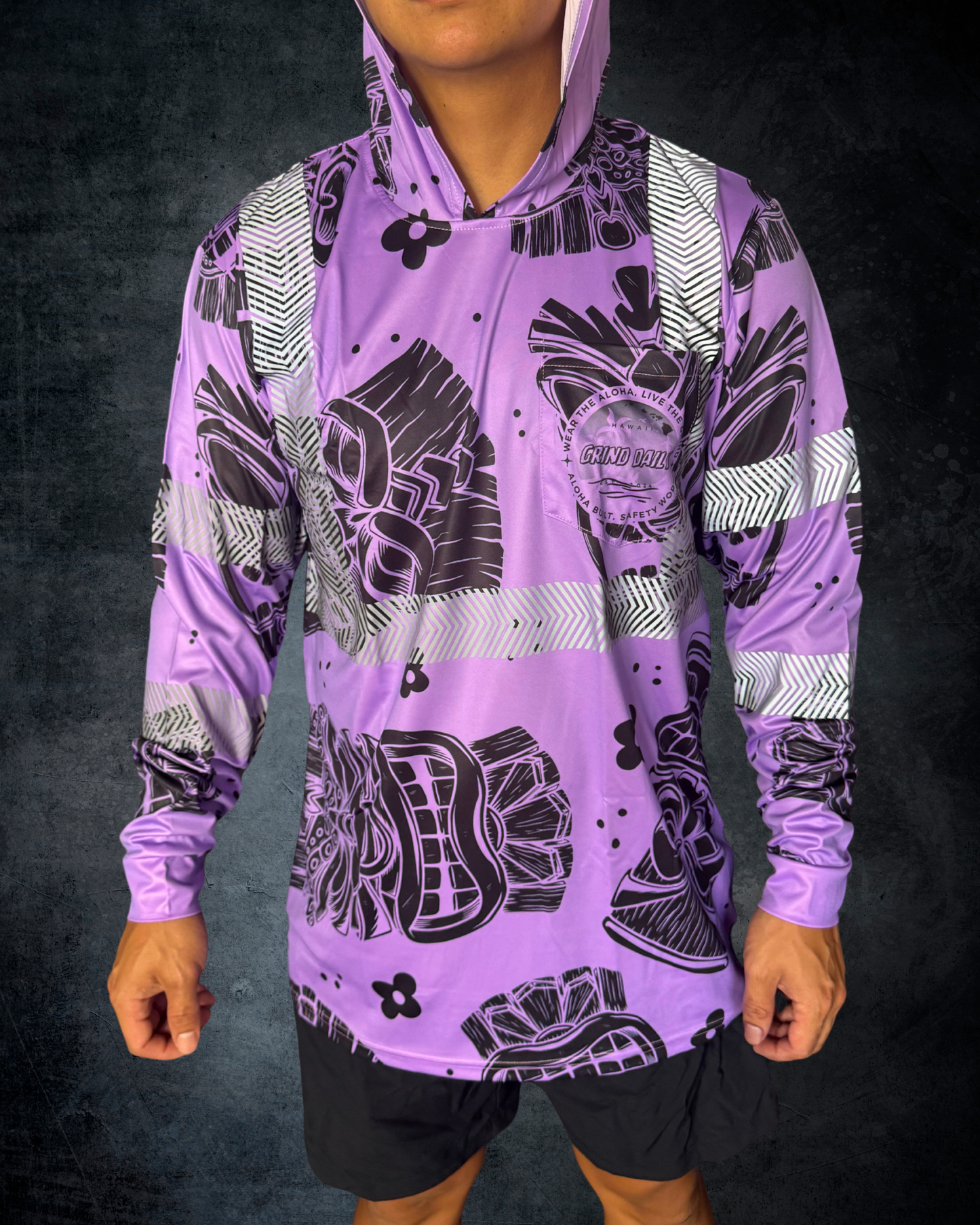 Purple & Black Tiki Reflective Hoodie