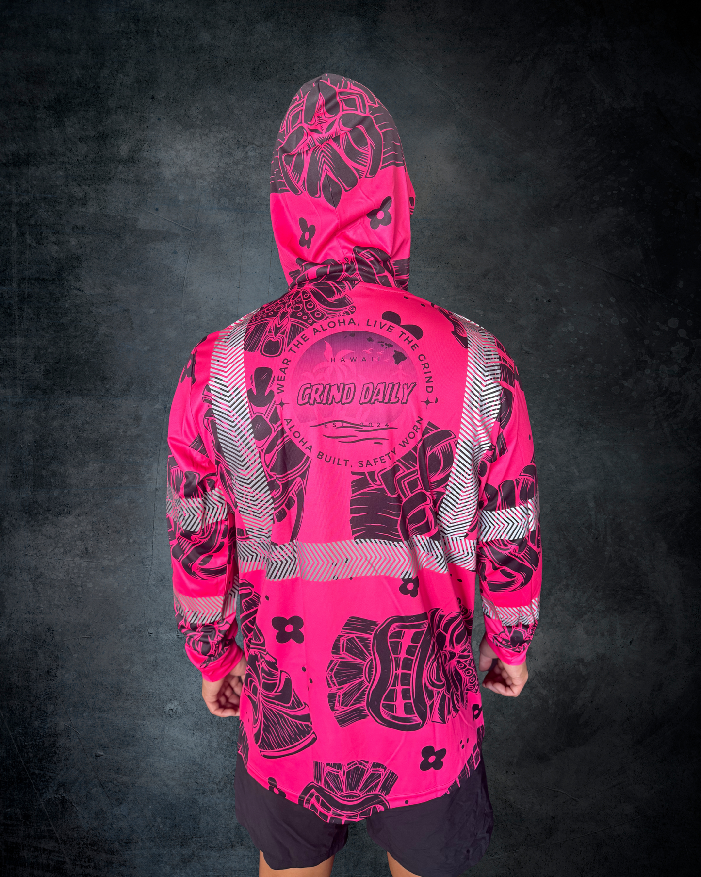 Pink & Black Tiki Reflective Hoodie