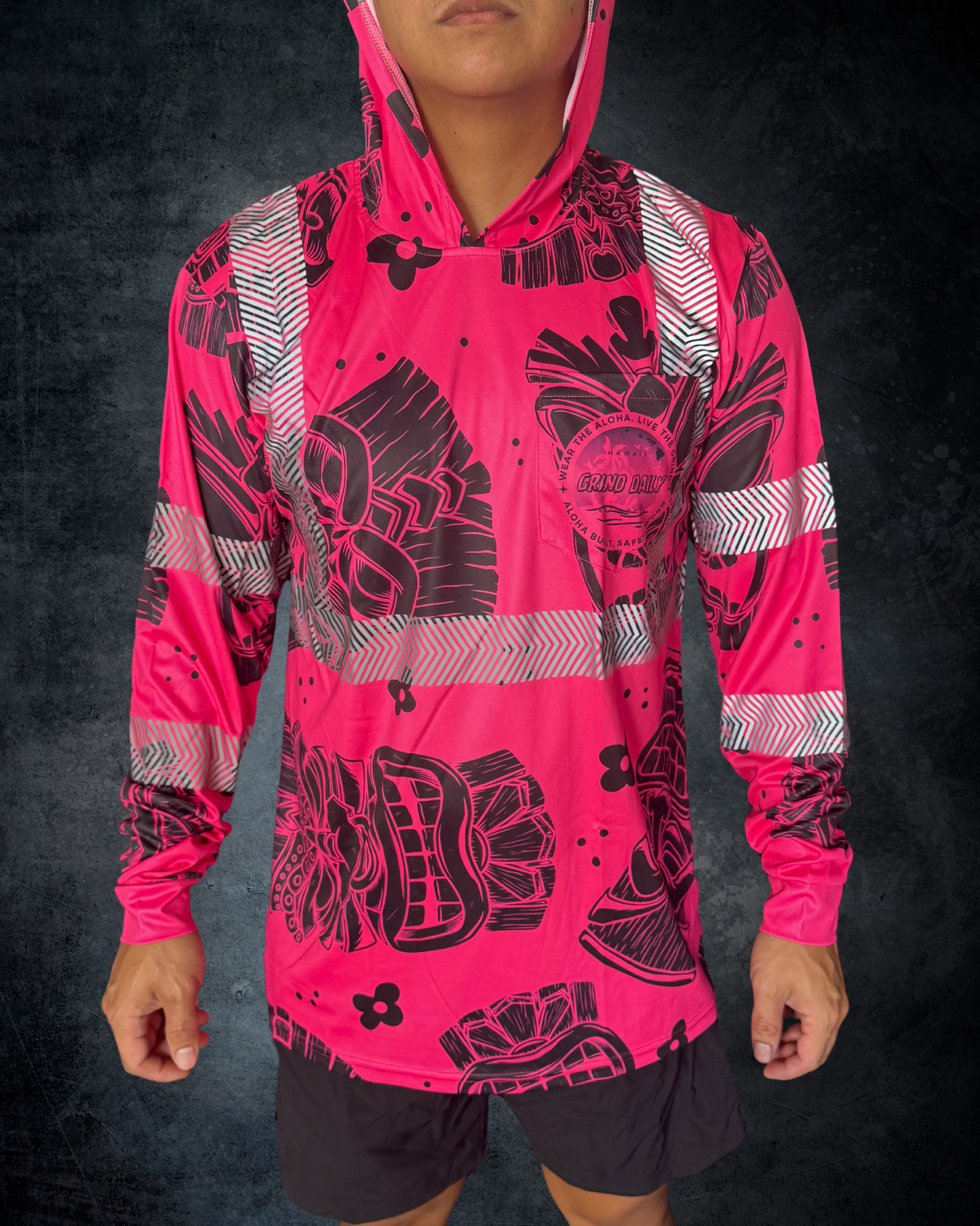 Pink & Black Tiki Reflective Hoodie