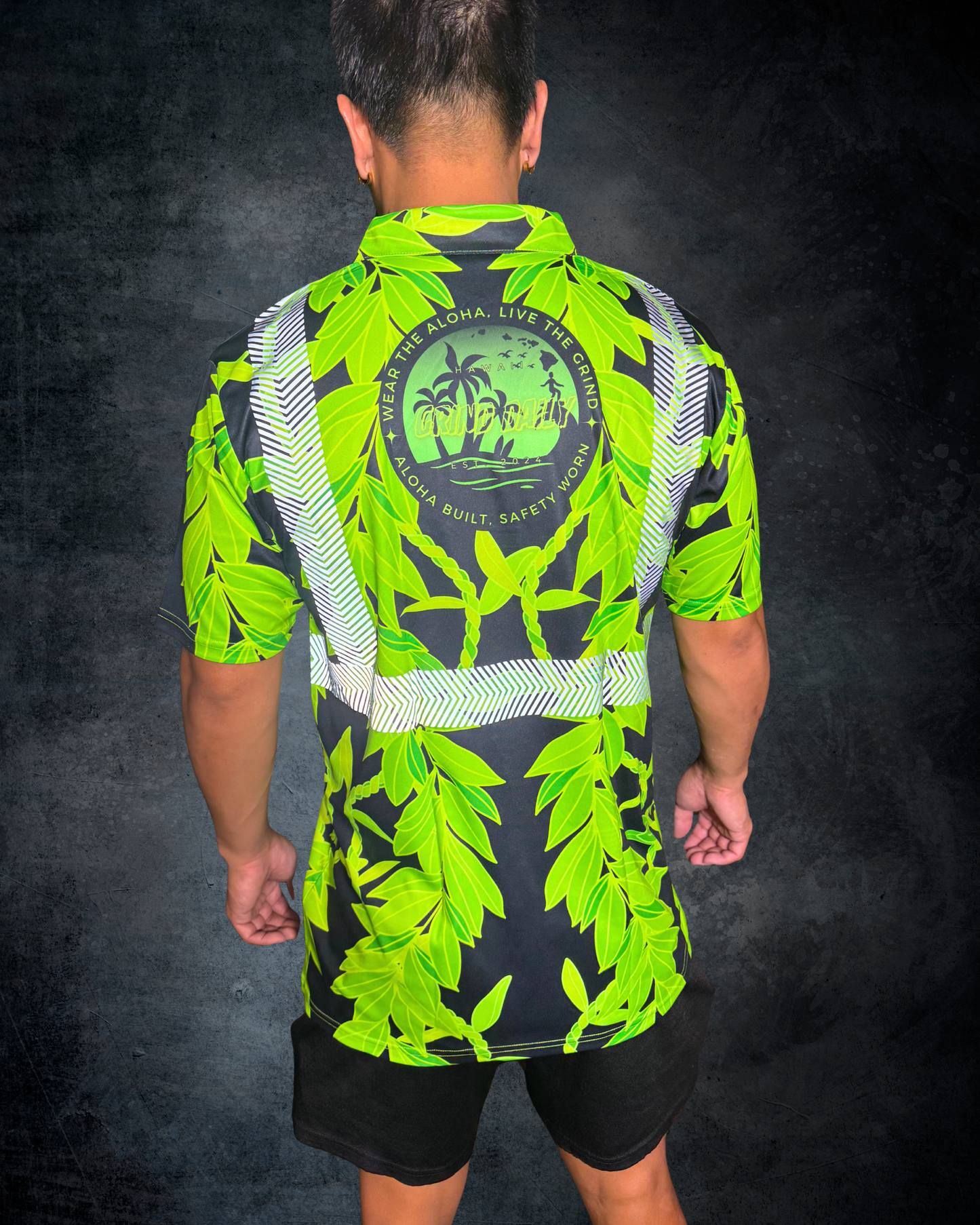 Maile & Ti Leaf Lei Reflective Polo
