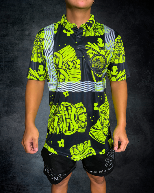 Black & Green Tiki Reflective Polo