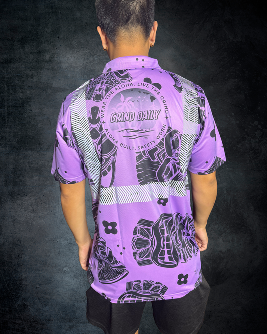 Purple & Black Tiki Reflective Polo