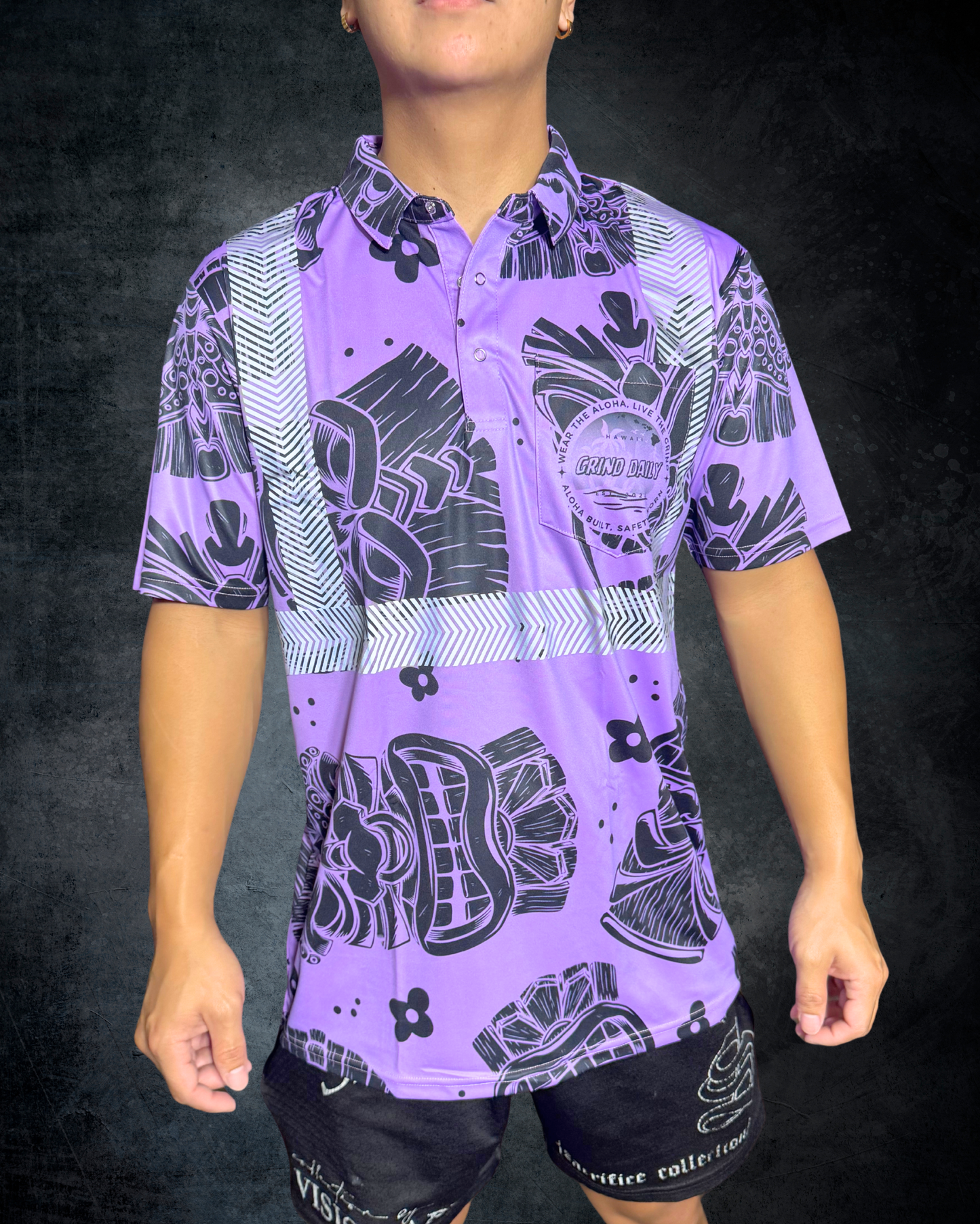 Purple & Black Tiki Reflective Polo