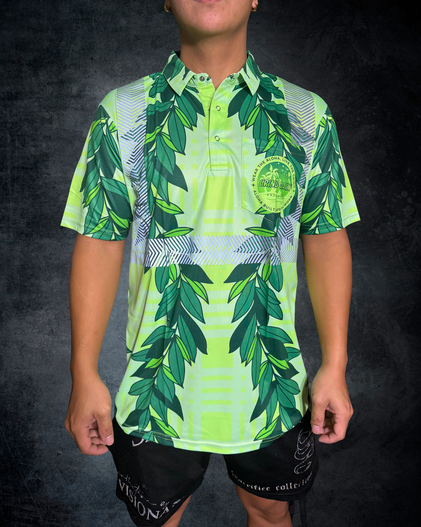 Green Maile Lei & Palaka Reflective Polo