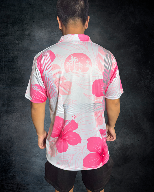 Silver & Pink Hibiscus Reflective Polo