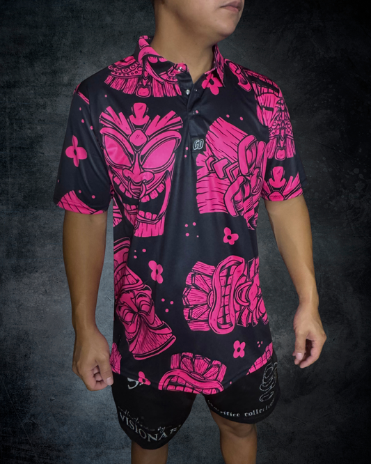 Black & Pink Tiki Polo Shirt