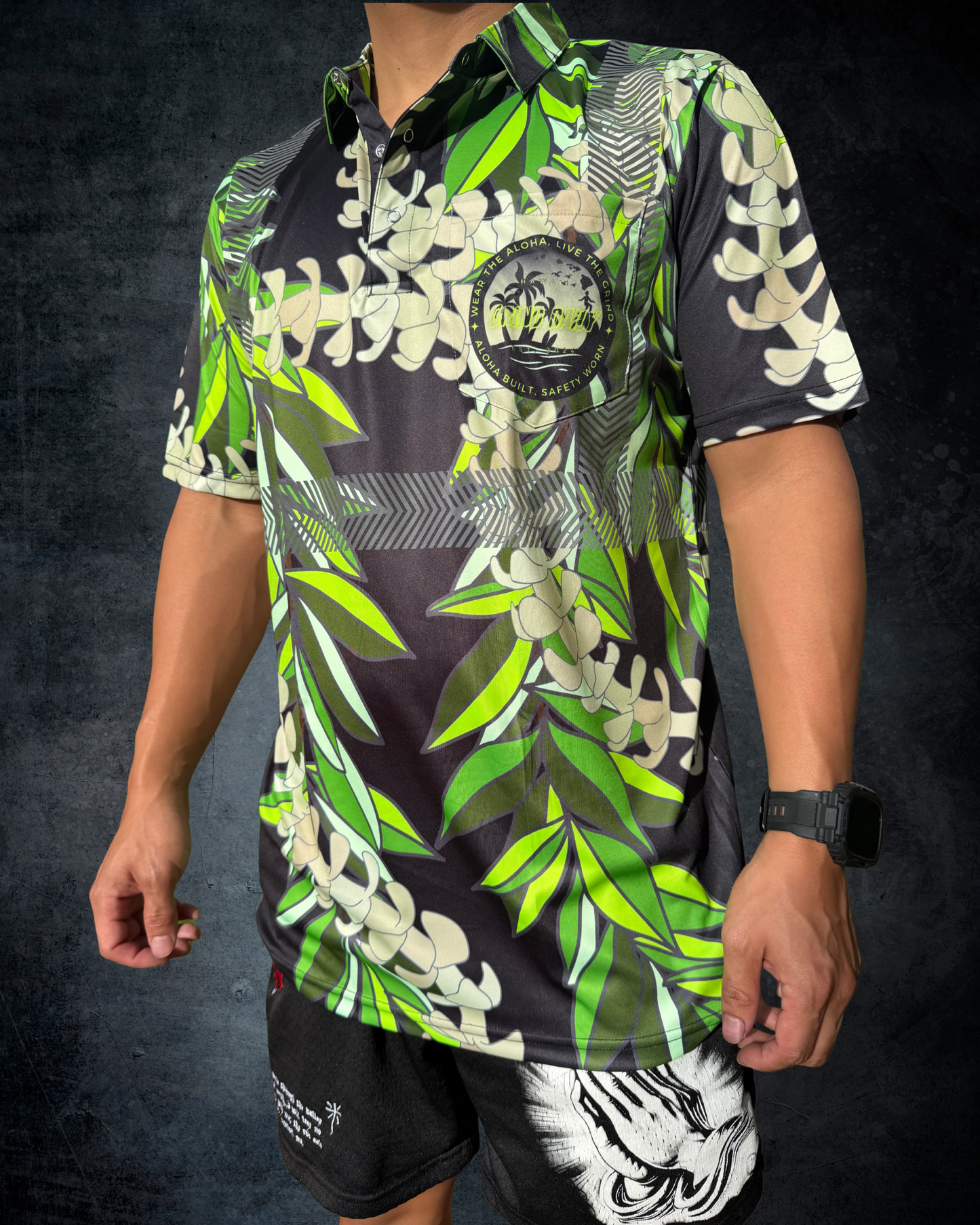 Black Maile & Puakenikeni Lei Reflective Polo