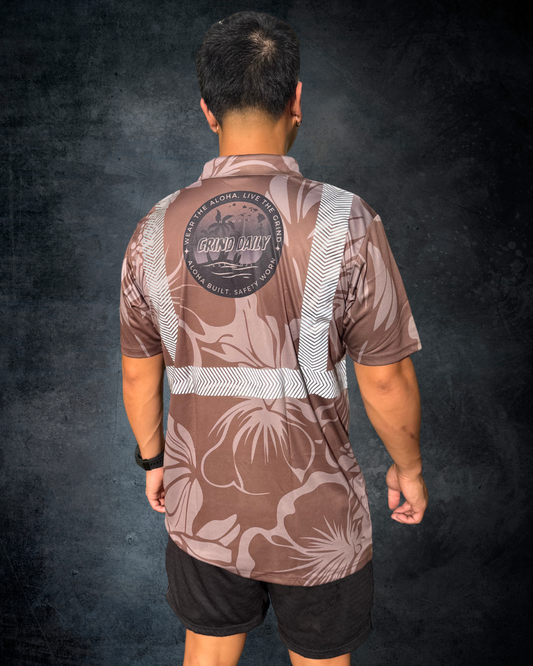 Brown Hibiscus Reflective Polo