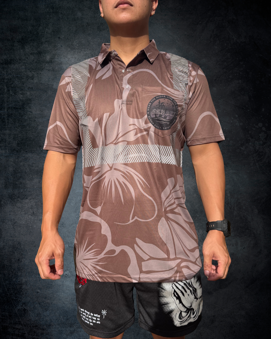 Brown Hibiscus Reflective Polo