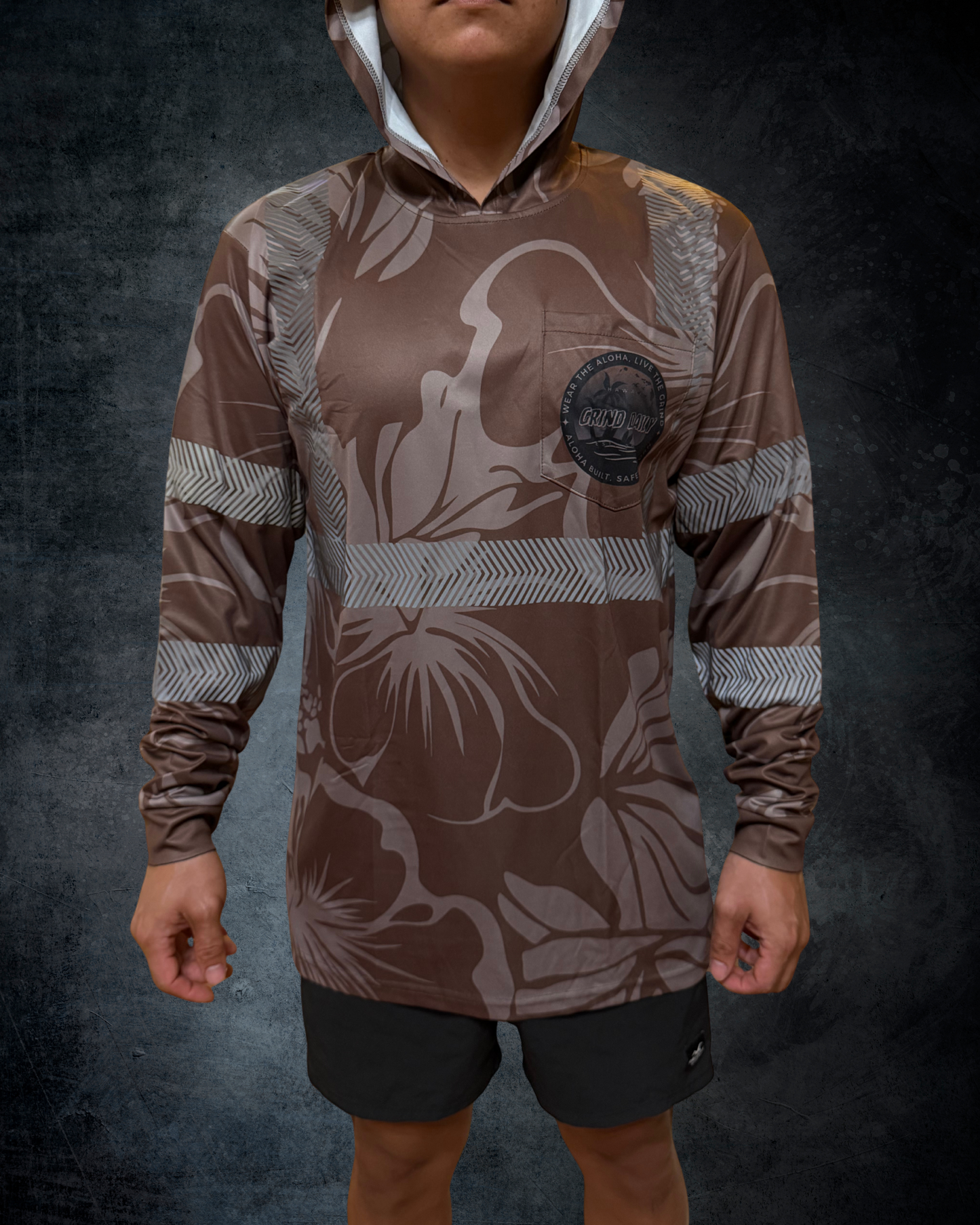 Brown Hibiscus Reflective Hoodie