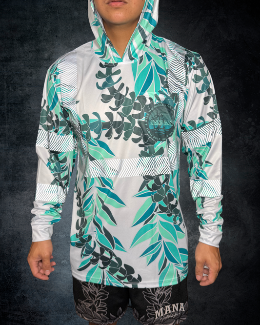 Teal & Gray Maile & Puakenikeni Lei Reflective Hoodie