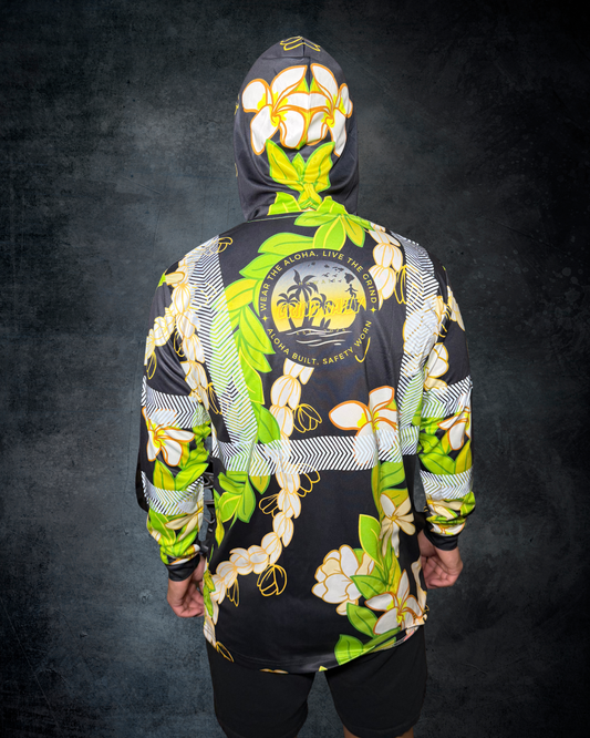 Maile Pikake Flower Lei Reflective Hoodie