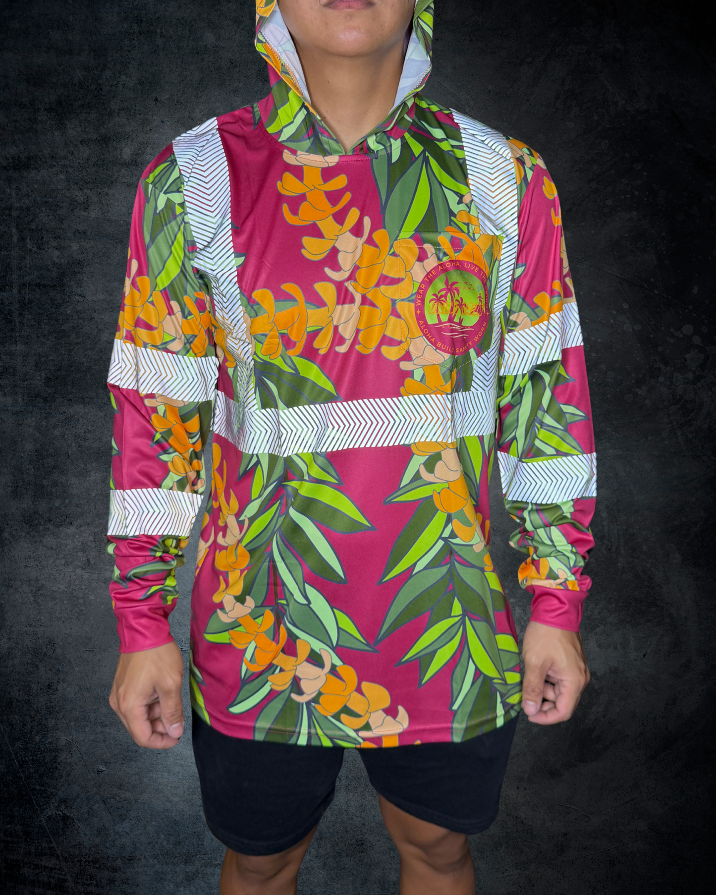 Maroon Maile & Puakenikeni Lei Reflective Hoodie