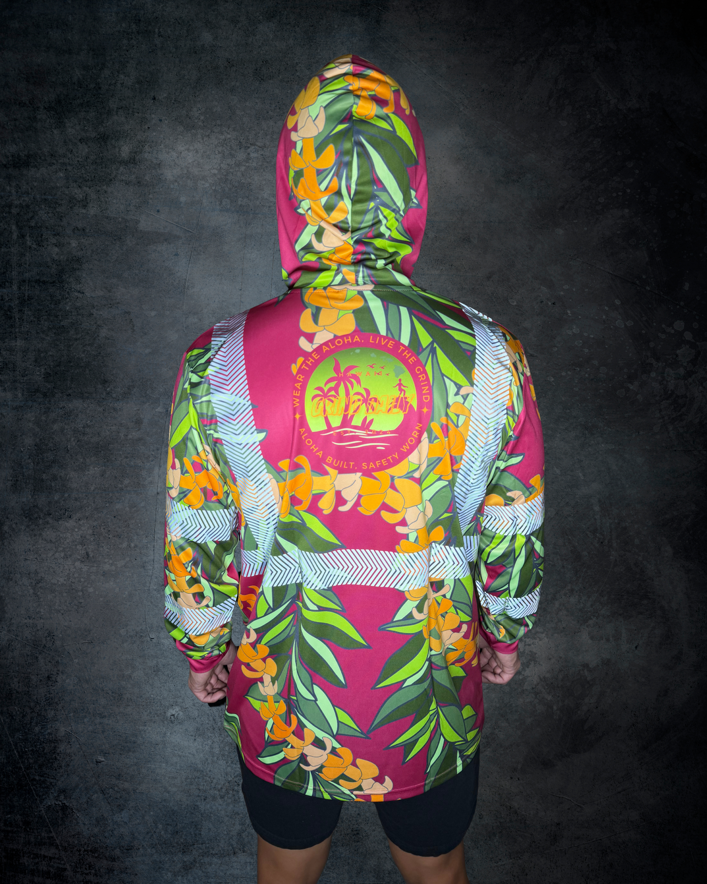 Maroon Maile & Puakenikeni Lei Reflective Hoodie