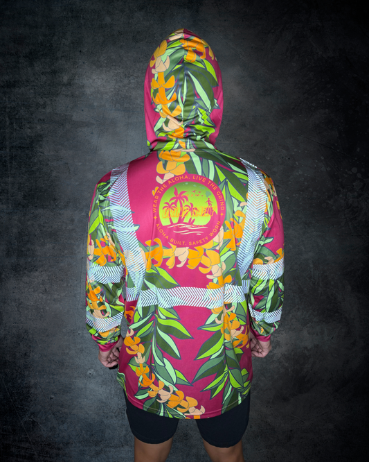 Maroon Maile & Puakenikeni Lei Reflective Hoodie