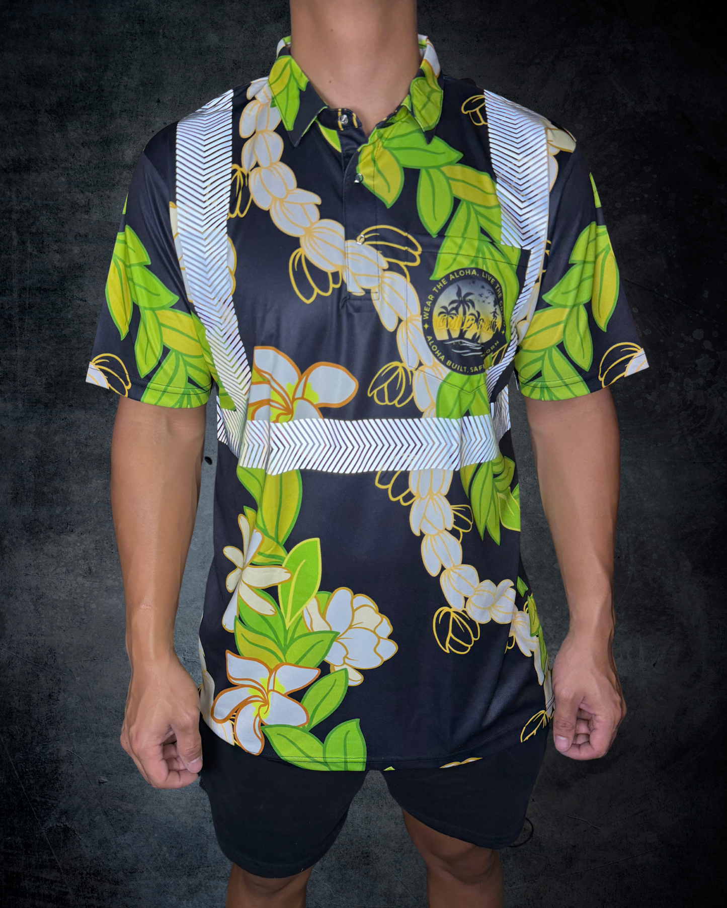 Maile Pikake Flower Lei Reflective Polo