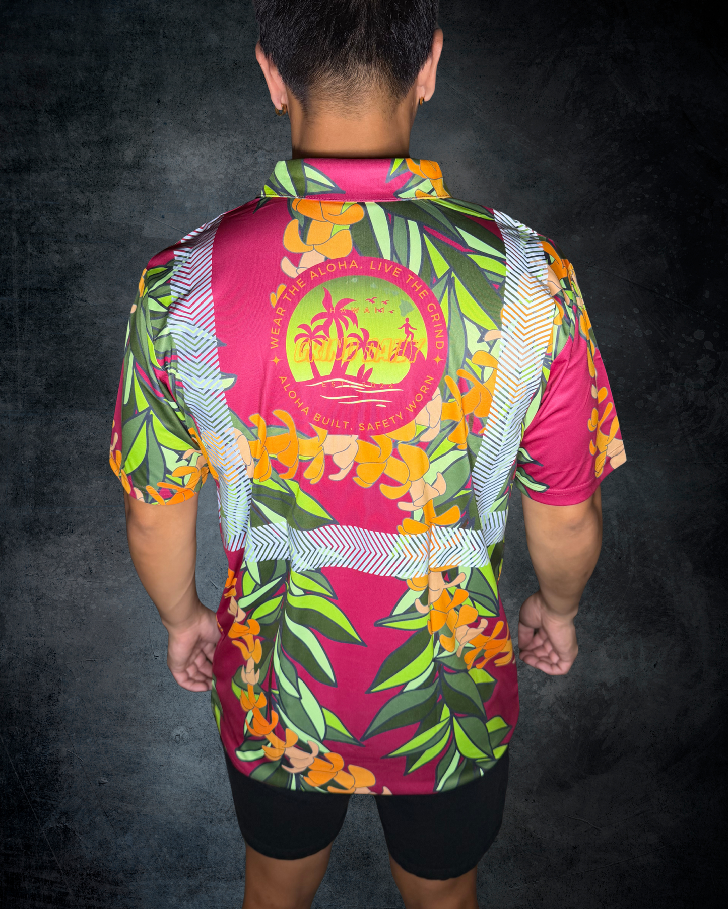 Maroon Maile & Puakenikeni Lei Reflective Polo