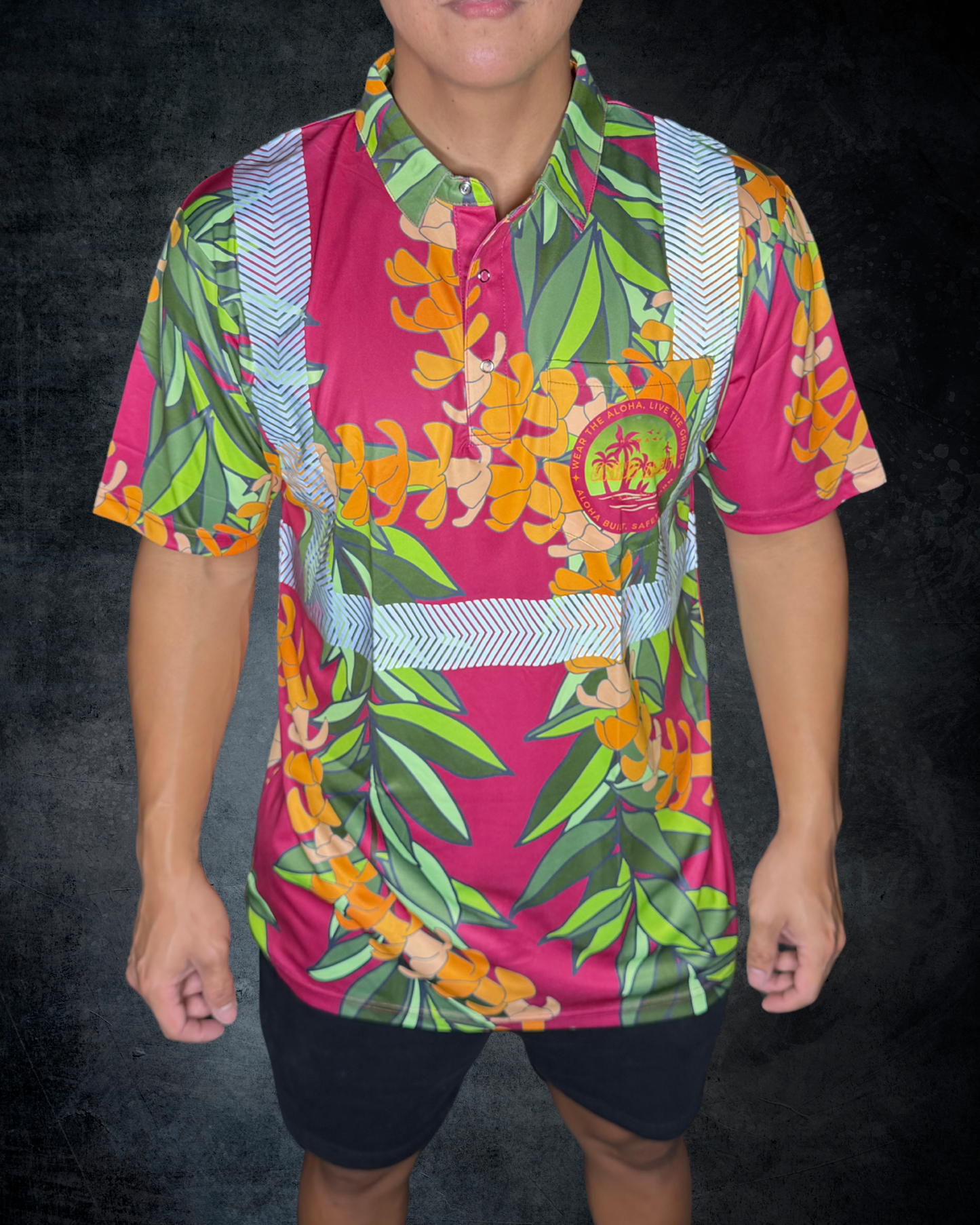 Maroon Maile & Puakenikeni Lei Reflective Polo