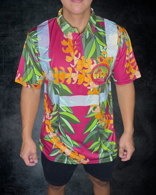 Maroon Maile & Puakenikeni Lei Reflective Polo