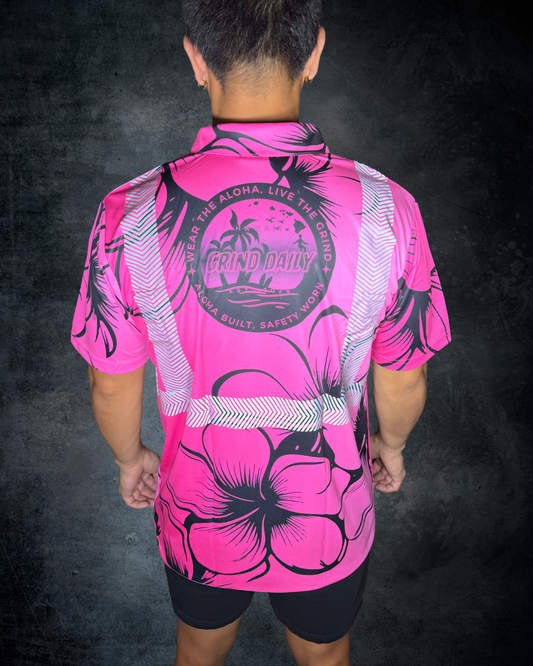 Pink Plumeria Reflective Polo