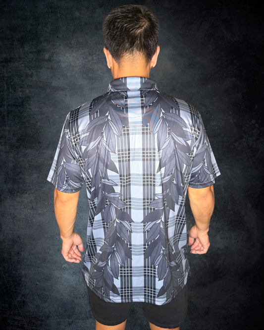 Grey Maile Lei & Palaka Polo Shirt