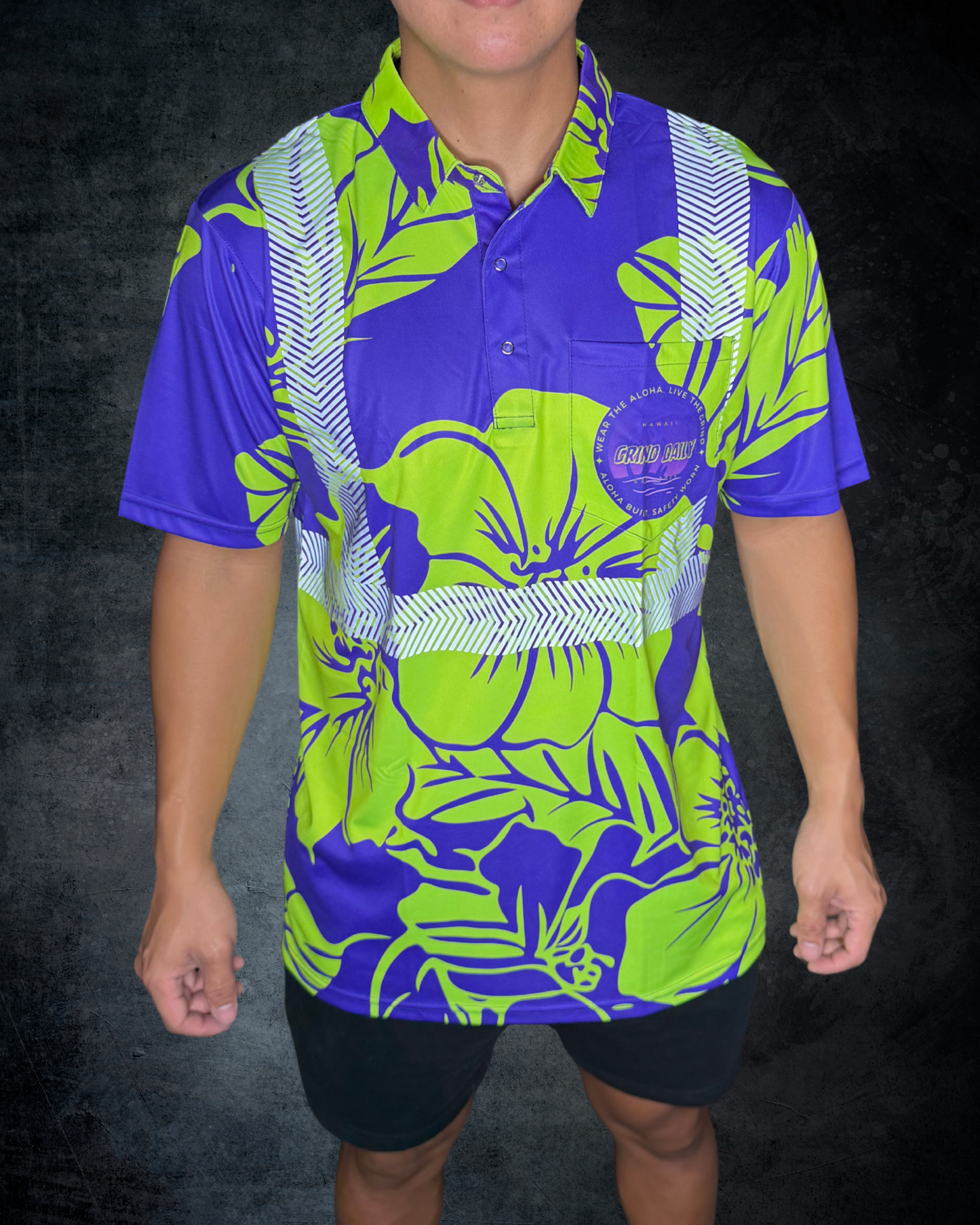 Electric Hibiscus Reflective Polo