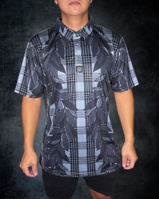 Grey Maile Lei & Palaka Polo Shirt