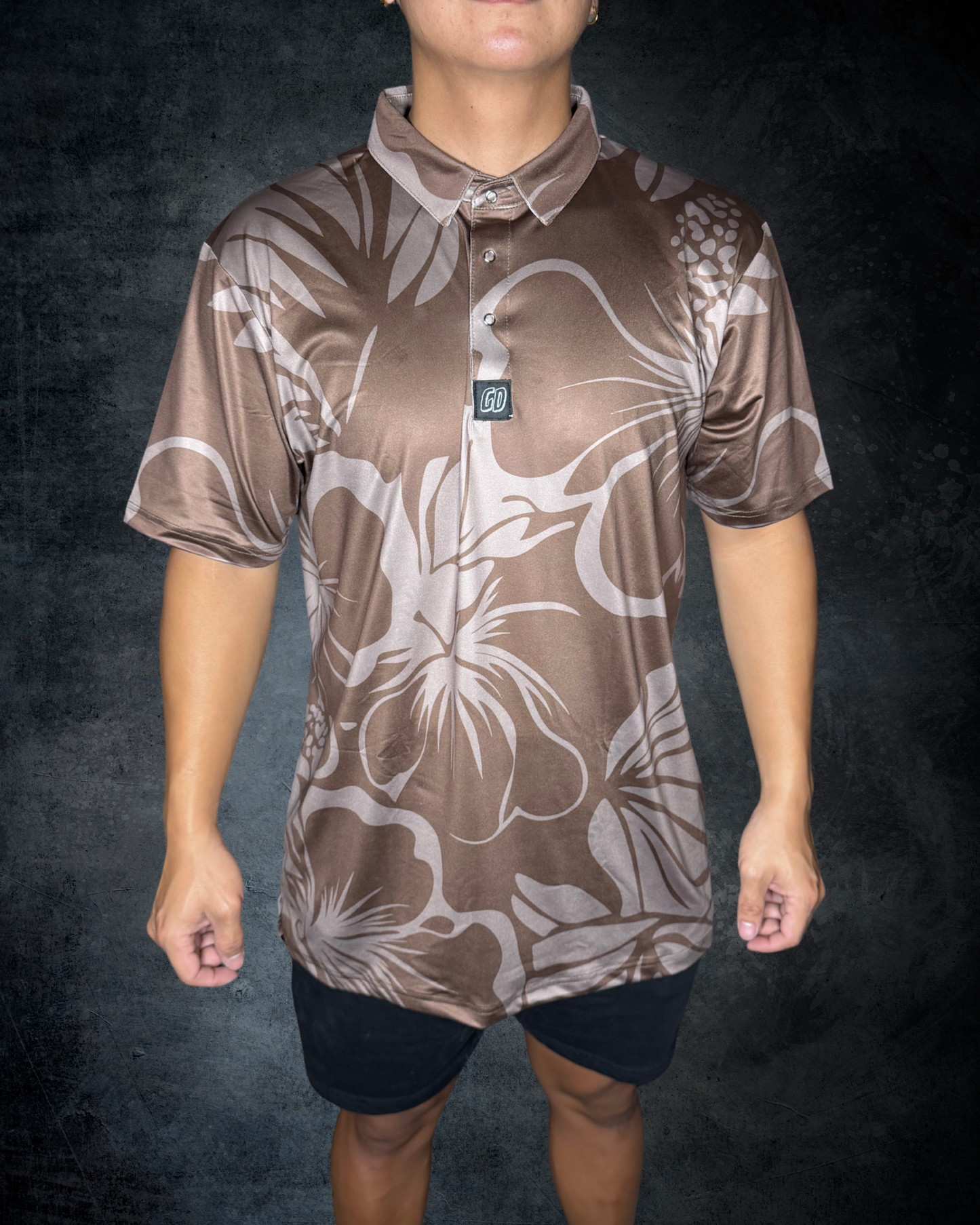 Brown Hibiscus Polo Shirt
