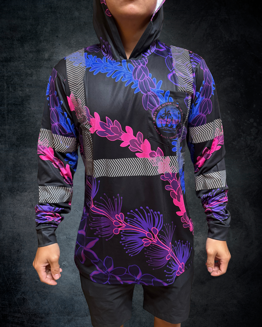 Ohia Lehua Agapanthus Pikake & Pakalana Lei Reflective Hoodie - Blue/Pink/Purple