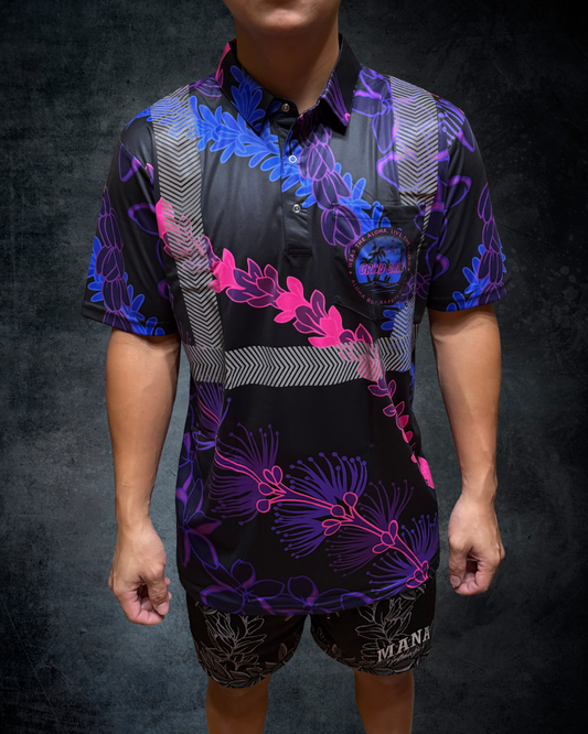 Ohia Lehua Agapanthus Pikake & Pakalana Lei Reflective Polo - Blue/Pink/Purple