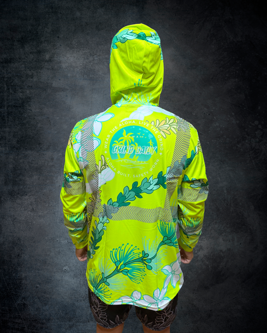 Ohia Lehua Agapanthus Pikake & Pakalana Lei Reflective Hoodie - Green