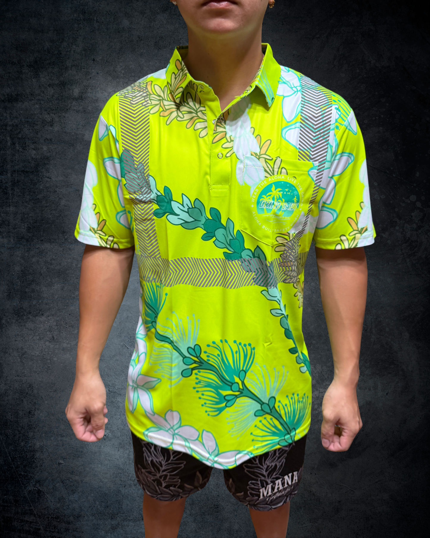 Ohia Lehua Agapanthus Pikake & Pakalana Lei Reflective Polo - Green