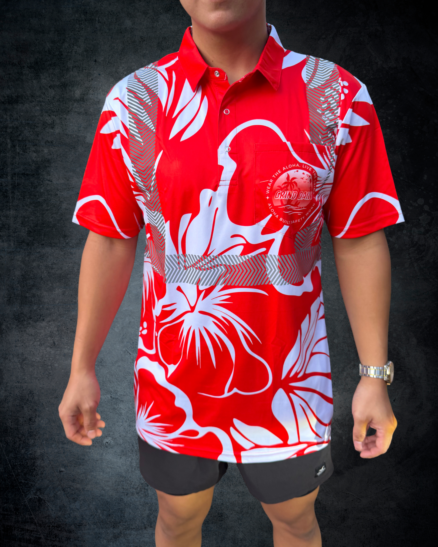 Red Hibiscus Reflective Polo