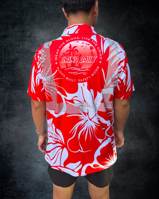 Red Hibiscus Reflective Polo