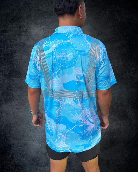 Blue Camo Hibiscus Reflective Polo