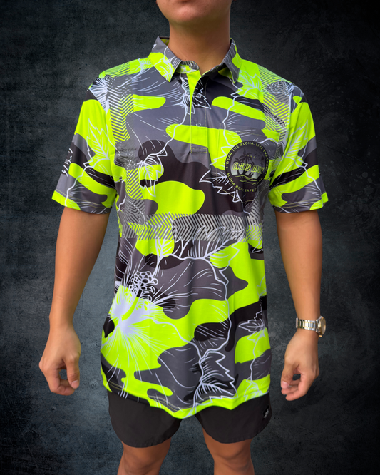 Green Camo Hibiscus Reflective Polo