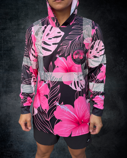 Black & Pink Hibiscus Reflective Hoodie