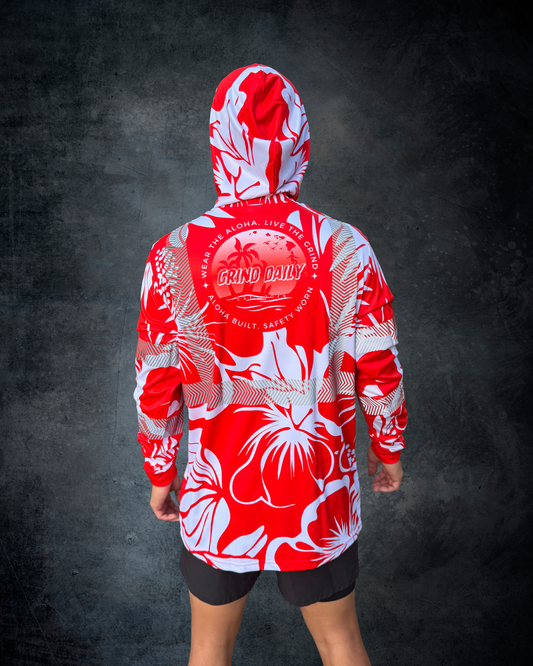 Red Hibiscus Reflective Hoodie