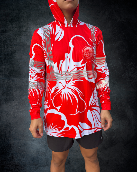 Red Hibiscus Reflective Hoodie