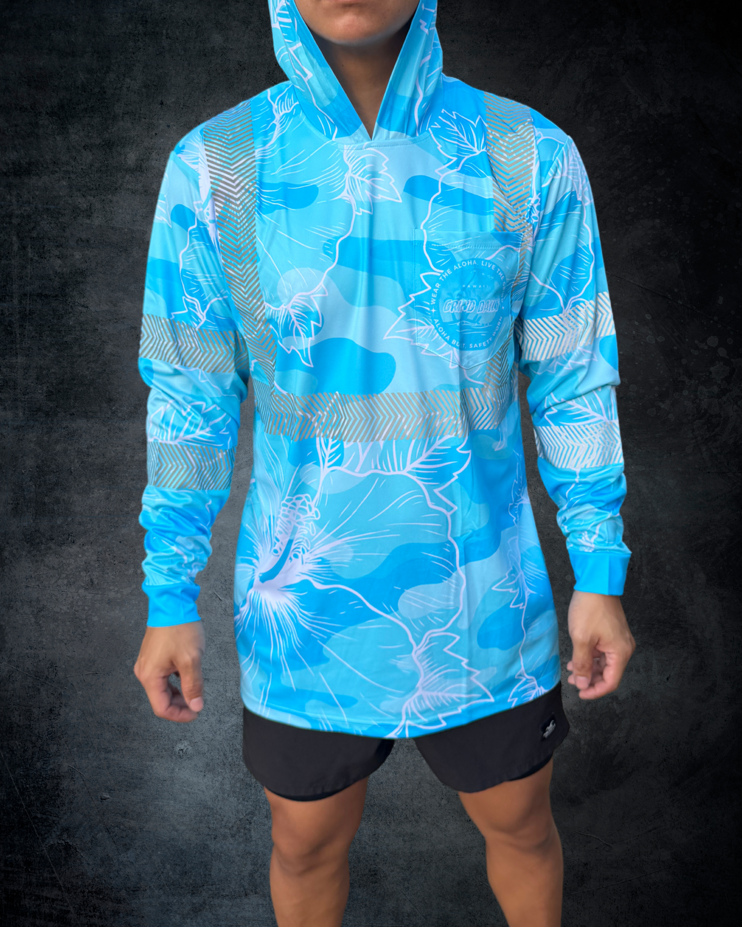 Blue Camo Hibiscus Reflective Hoodie