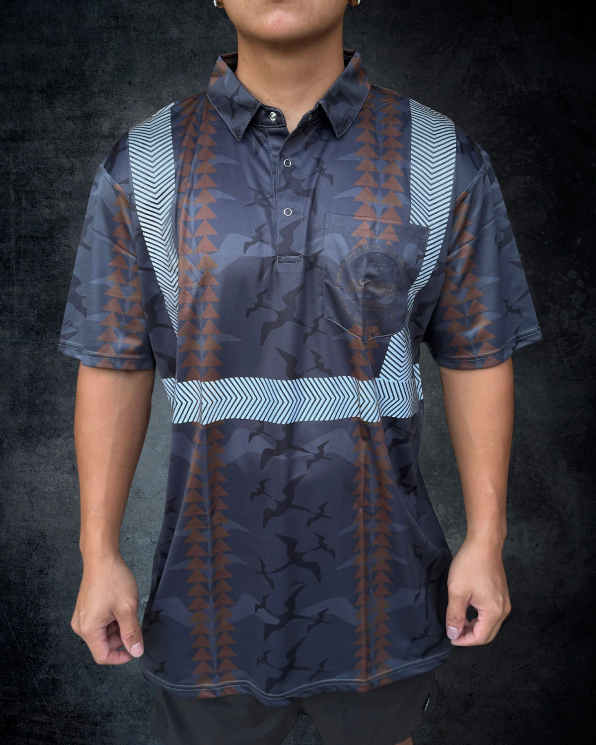 Charcoal Iwa Bird Reflective Polo