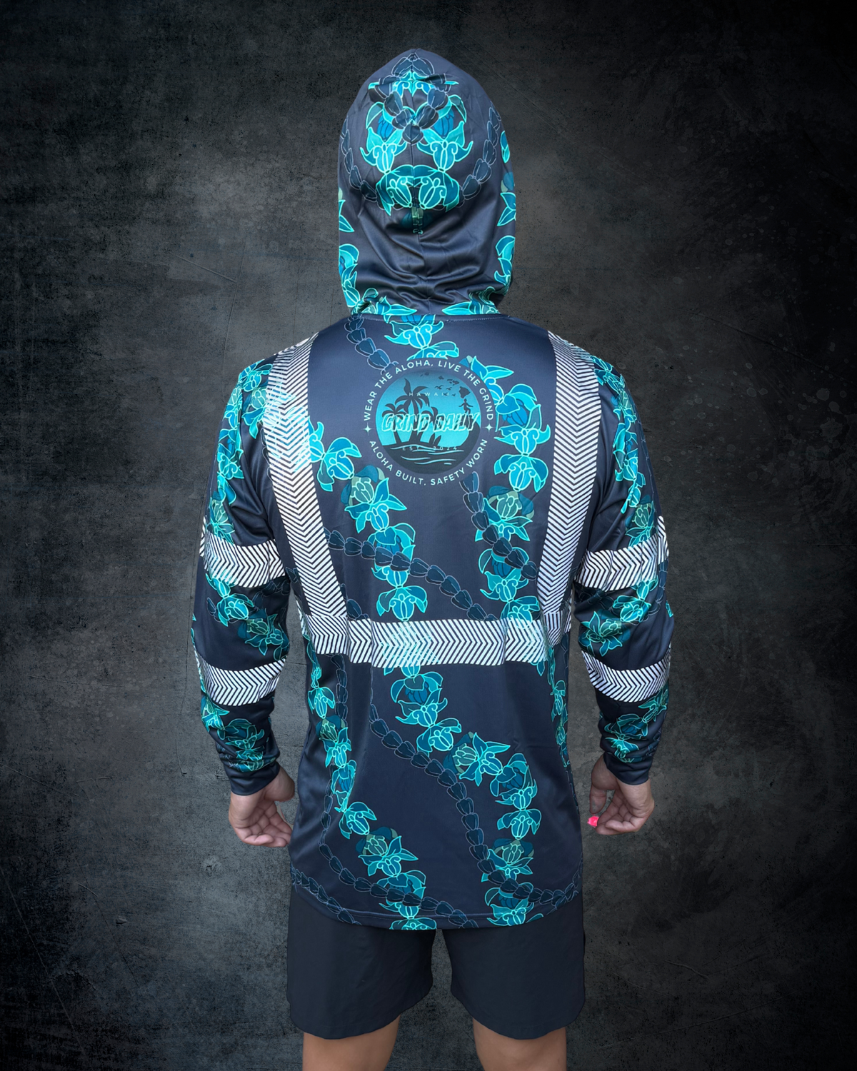 Crown Flower Lei Reflective Hoodie - Grey/Teal