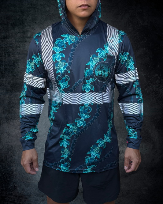 Crown Flower Lei Reflective Hoodie - Grey/Teal